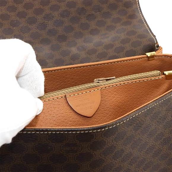 CELINE Macadam Shoulder Bag Leather Brown Gold Hardware - Picture 9 of 10